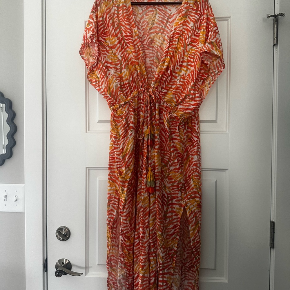 Cato Resort Orange Yellow Dolman Maxi Dress